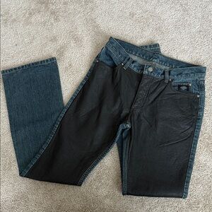 Harley Davidson Motorcycles Y2K Two Tone Jeans w/ Black Leather Front Panel